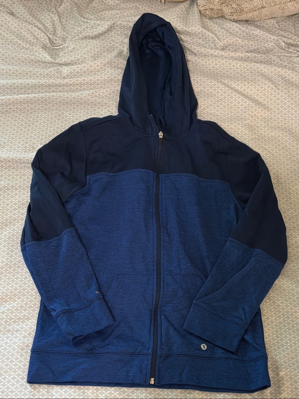 Xersion Navy Blue Two-Tone Full-Zip Hoodie Jacket